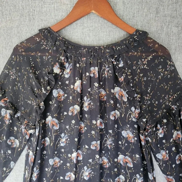 Ulla Johnson Dakota Mini Dress Women Size 4 Navy Silk Midnight Ruffle Neck Tie - Picture 16 of 16